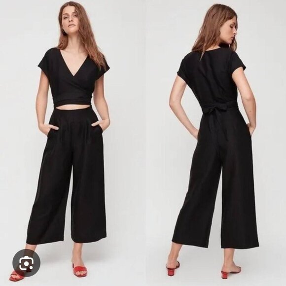 Wilfred Black Linen Wrap Jumpsuit - Picture 1 of 5